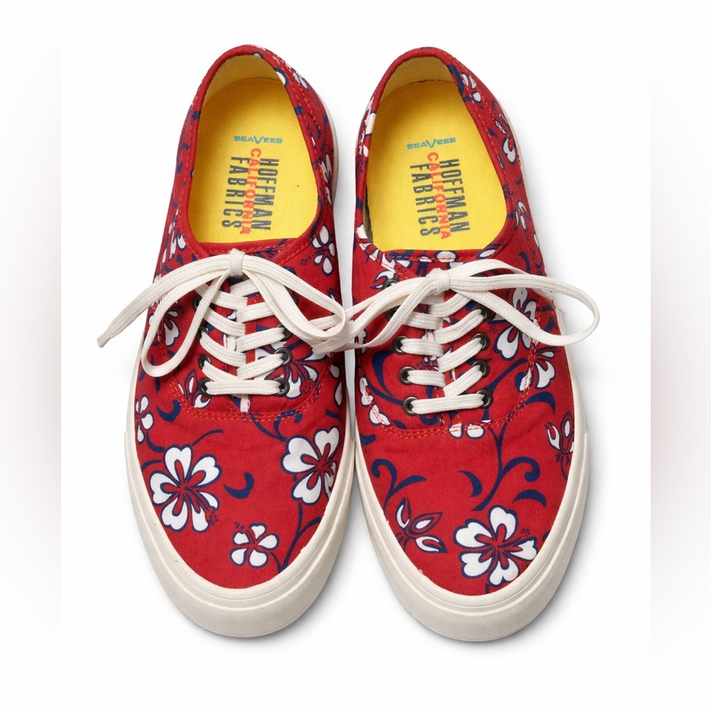 SeaVees Legend Sneaker Red Blue Floral Hoffman California Fabrics Poplin Twill S